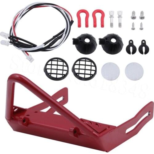 Steel Front Bumper with LED Lights Winch Mount & D-Ring Tow Shackles For 1/10 Scale Axial SCX10 RC Crawler Car
