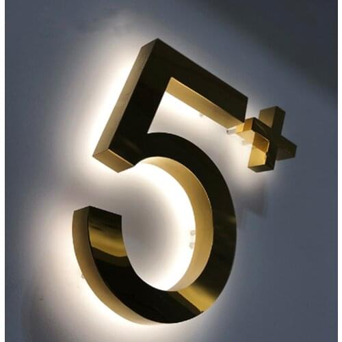 Led back light floating house number outer metal steel illuminated figures on the home wall front door