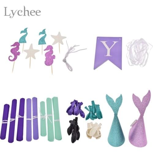 Lychee Life Mermaid Balloon Birthday Sets Party Backdrop Decoration with Paper Flower Ball Baby Shower Supplies