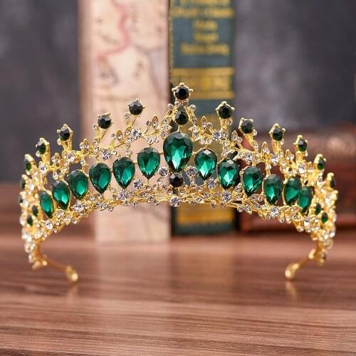 Green Crystal Sunflower Crown Tiara Headbands Baroque Style Wedding Jewelry Engagement Hair Accessories For Bride