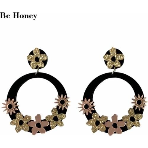 Fashion Acrylic Jewelry Light Weight 2021 Black Flower Wreath Dangle Earring