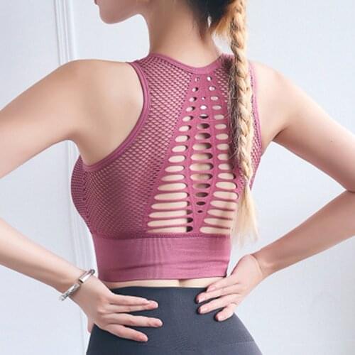 Fitness Womens T-shirts Workout Sports Bra Anti-sweat Shockproof Padded Yoga Vest Athletic Hollow Tops Gym Running Workout Top