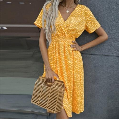 Elegant Floral Print Midi Y2k Dress Women 2021 Summer Sexy V Neck Ruched Sundress Casual Loose Dresses for Party Club Vestidos