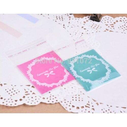 1000Pcs 6.9cm*6.7cm+3cm Candy Color Cookie Packaging Lace Self-Adhesive Plastic Bags For Biscuits Snack Baking Package