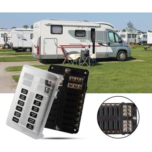 12-Way Fuse Box Blade LED Indicator Negative Terminals Fuse Block Holder Kit Screwdriver for RV Yacht