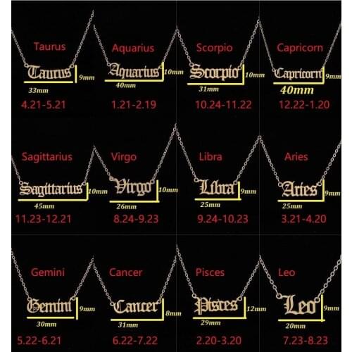 12 Zodiac Letter Constellations Necklace For Women Men Virgo Libra Scorpio Sagittarius Capricorn Aquarius Birthday Friendship