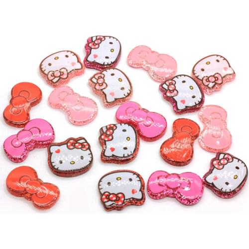 50/100pcs Mixed Kawaii Resin Cats Flatback Bow Cabochon Decoration Crafts Embellishments For Scrapbooking Kawaii Diy Accessorie