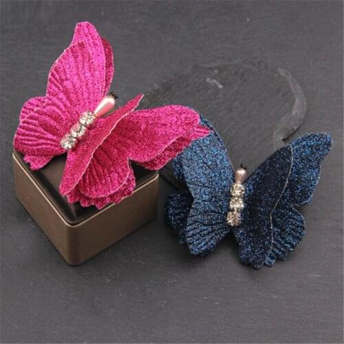 Shining Butterfly Brooch For Women Girls Collar Clips Pins Wedding Jewelry High Quality Crystal Pearl Insect Leather Brooches