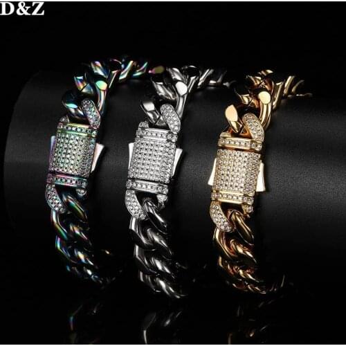 D&Z 12mm Stainless Steel Cuban Link Bracelet Spring clasp 3 Colors Miami Cuban Bracelet For Men Women Gift Hip Hop Jewelry