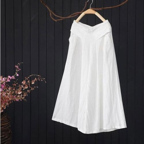 Summer Spring Womans Wide Leg High Waisted Yellow Purple Linen Ankle Length Pants , Womens Clothes Casual Trousers