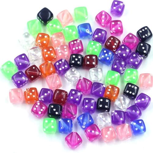 50Pcs Spacer Beads Dice Cube Acrylic Dot Diagonal Hole Colourful For Charm Necklaces Jewelry Decoration DIY Findings 8mm