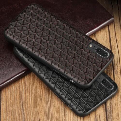 Cowhide Phone Case For Huawei Mate 9 10 20 Pro P10 P20 P30 lite triangle Texture Back Cover For Honor 8X 9 10 case