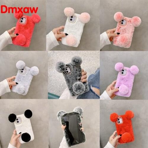 Panda Case For Samsung Galaxy A70E A11 A21 A01 Note 20 Ultra 10 Plus 9 8 5 Case Ears Plush Fur Fluffy Luxury Silicone Cover