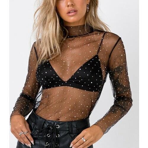 Summer Sexy Lace Mesh Sheer T Shirt Women Transparent Tops Turtleneck See Through Cover Up Summer Female Tshirt