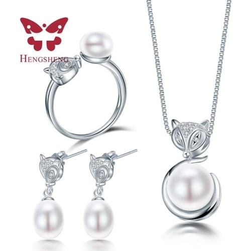 HENGSHENG Fox Animal Necklace Earring Ring Jewelry Set for Women Pendant jewlry packaging box