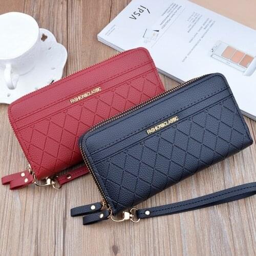 Lozenge Check Double Zipper Wallet Women PU Leather Womens Purse Long Wallet Large Capacity Female Clutch Card Holder Bags 2021