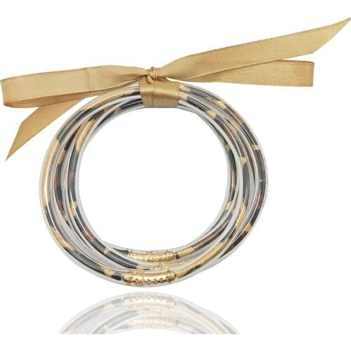 Multilayer Silicone Leopard Bracelet Ribbon Set Bohemian Ladies Bow Christmas Bracelet Bracelet