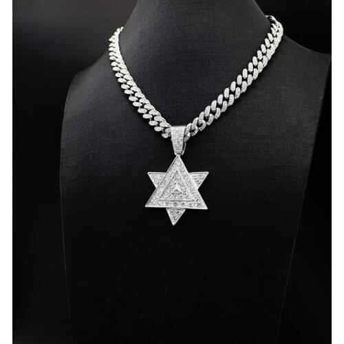 Cubic Zircon Star Of David Pendant Necklace 20 Inch Iced Out Cuban Chain Men Women Jewish Amulet Jewelry Israel Necklace