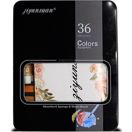 36 Color Solid Watercolor Paint Set With Water Brush Pen Iron Box Water Color Pigment For Draw Painting Supplies