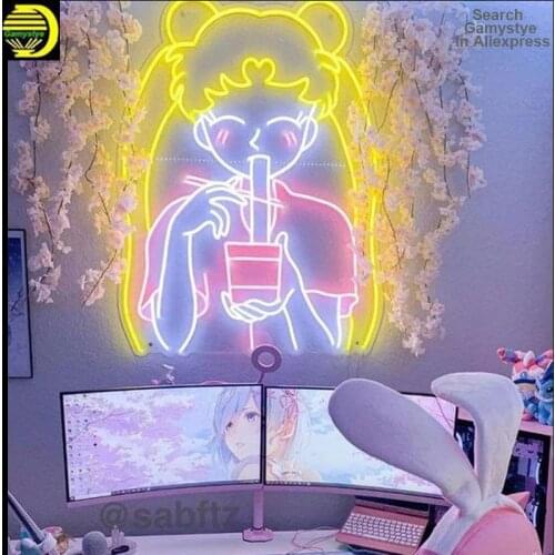Neon Sign 10kv For Anime Neon Light Girls Sailor Home Decoration Wall Light Cute Kawaii Neon Ribbon Room Decor Anime Room Decor