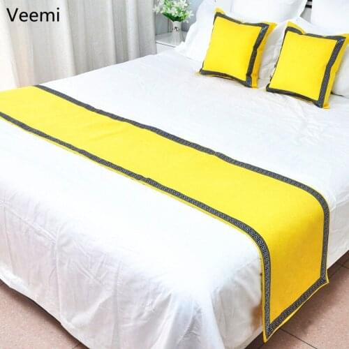 New Chinese Style Lemon Yellow Bed Runner American Rural Pure Color Bed Spread Table Flag Home Hotel Decoration Bed Cover