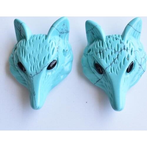 Wholesale 2pcs/lot new Fashion Synthetic stone Carved fox shape charms Pendants for Necklace jewelry making Free shipping