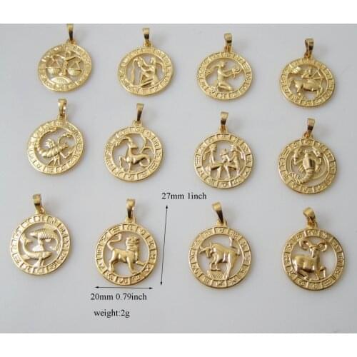 Foromance YELLOW GOLD GP 18INCH WATER WAVE NECKLACE& VIVID 12 CONSTELLATIONS PENDANT HANGS 1.14inch