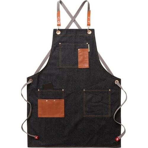 Durable Unisex Canvas Work Apron Barber Baking Cafe Garden Carpentry Restaurant Adjustable Work Wear Apron with Tool Pockets