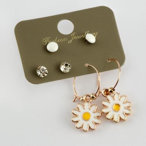 6'lı Daisy Figured Cabochons Ring Earrings