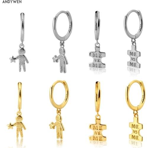 ANDYWEN 925 Sterling Silver 8.9mm Plain Boys Drop Earring Me Vs Me Dangle Charm Luxury Women Rock Punk Piercing Ohrringe Jewelry