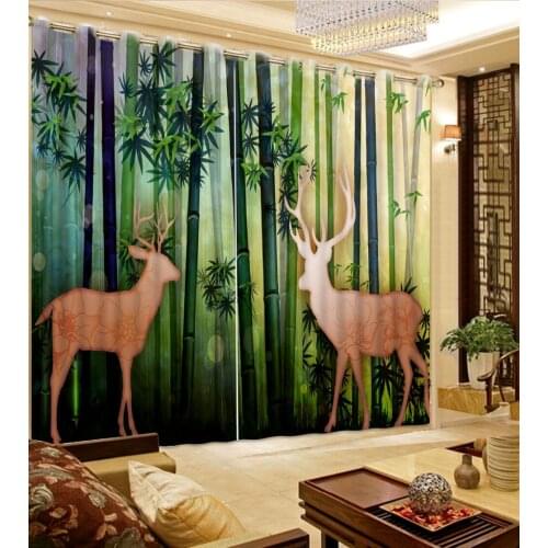 Modern home decor patterned curtains bamboo forest deer window blackout curtains 3d printed curtains