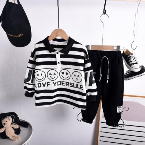 Korean Cotton Baby Tracksuit 2Pcs Sport Kids Clothes Set Boys Girl Long Sleeves Striped T Shirt + Pant Outfits Children Clothing