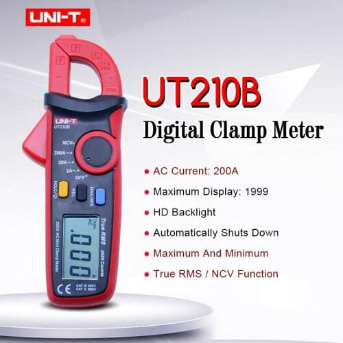 UNI-T UT210B Mini Clamp Meter; True RMS 2000 Count Data hold digital multimeter;AC current tester with LCD backlight/NCV MAX/MIN