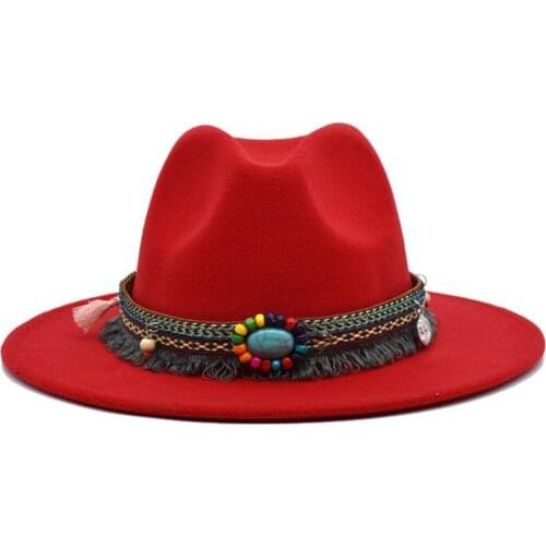 Vintage Top Hat Female National Style Woolen Cloth Colorful Woven Tassels Pendant Decorative Leisure Autumn Winter Warm Hats