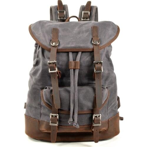 Waterproof and waxed canvas backpack mens backpack casual backpack travel school bag laptop backpack mens retro backpack schoo