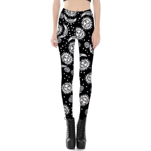 JIEZuoFang 2019 Wholesales Fashion Sun Moon Star Painted Women Leggings Smooth Material High Elastic Thin Pants Drop Shipping