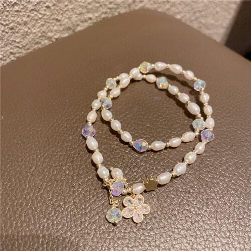 Zircon Flower Double Circle Baroque Natural Freshwater Pearls Crystal Beaded Strand Bracelets for Women Fashion Jewelry YBR497