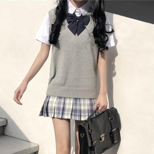 Womens Sweater Autumn Japanese College Style JK Uniform All-Matching Student V-neck Sleeveless Pullover Uniform Vest