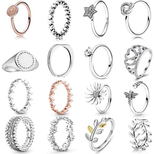 NEW 2020 100% 925 Sterling Silver Spring Beaded Daisy Flower Crown Ring Fit European Women Luxury Original Fashion Jewelry Gift