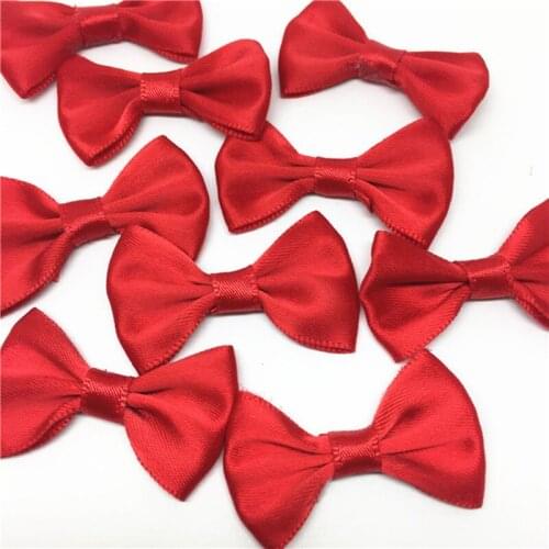 100pcs Red 35x22mm Satin Ribbon Tie Bows For Doll Hair Accessories Scrapbooking Wedding Invites Decorations Embellishments