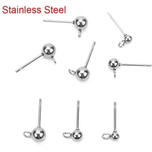 20pcs Hypoallergenic Stainless Steel Stud Earring Earing Post Pins With Loop Craft Diy Earring Findings Jewelry Making Supplies