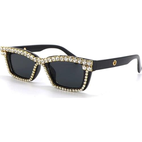 2021 Men Women Rectangular Gold White Rhinestones Studded Ornament Sunglasses Luxury Style Black UV400 Protection Sun Glasses