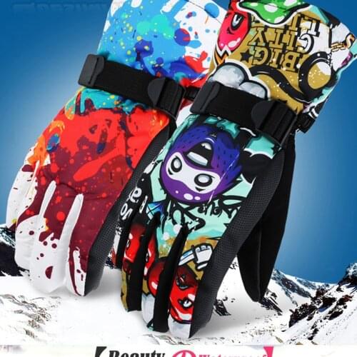 -30℃ Thicken Adult Teenager Kids Ski Gloves Windproof Waterproof Gloves Winter Thermal Outdoor Sport Mittens 6 Colors