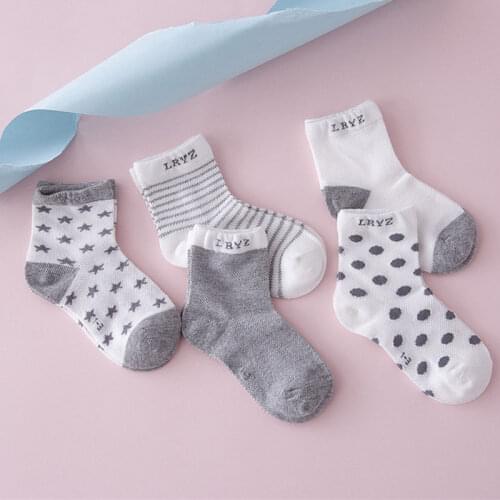 5 Pairs 0-6Y Kids Babies Cotton Socks Striped Polka Dot Anti-slip Short Socks Spring Autumn Soft Ankle Socks