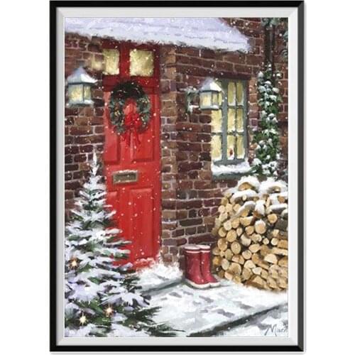 5D diamond painted full snowman house round diamond mosaic pattern home decoration DIY handmade