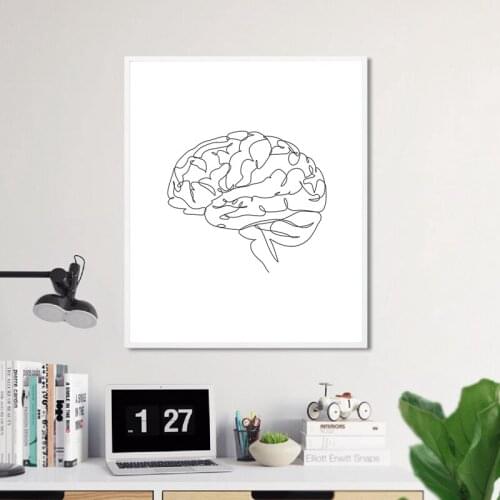 Anatomical Brain Drawing Print Anatomy Medical Art Canvas Painting Picture Doctor Office Decor Brain Poster Line Sketch Picture