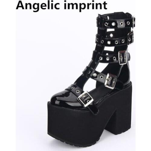 Angelic imprint mori girl Women punk motorcycle shoe lady lolita ankle Boots woman high trifle heels pumps summer platform shoes