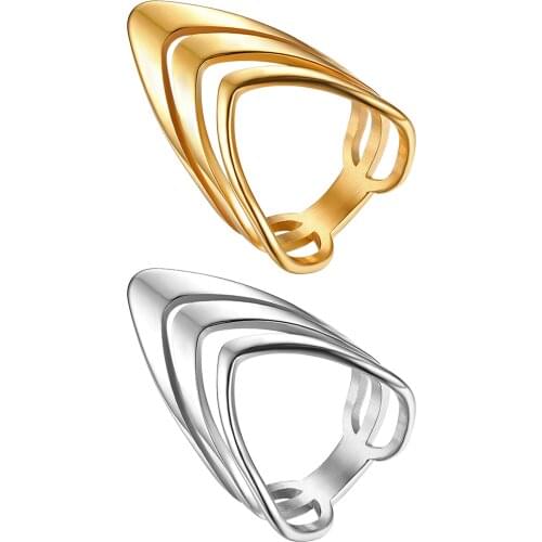 BONISKISS Fashion Ring Golden Silver Color Stainless Steel Jewelry Stylish Three V Shape Design Ring Jewelry Joyas de Plata