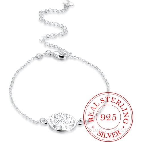 925 Sterling Silver Tree of Life Anklets for Women Personalized Bracelets&Bangle Birthday Gift pulseras mujer moda