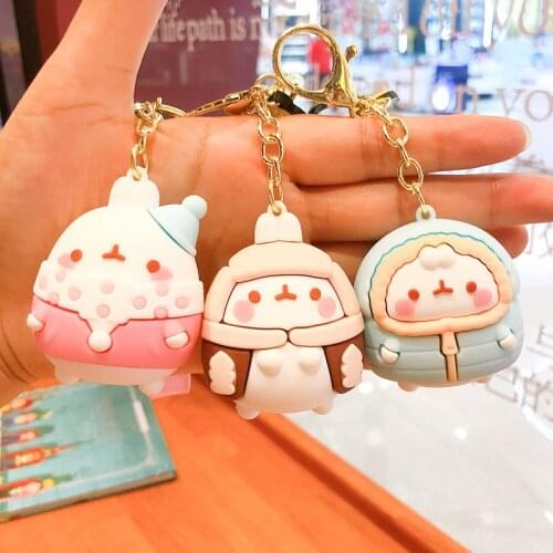 2021 New Keychains For Men Women Molang Rabbit Korean Cute Cartoon Rubber Fashion Key Chains Lovers Bag Car Pendant PVC Key Ring